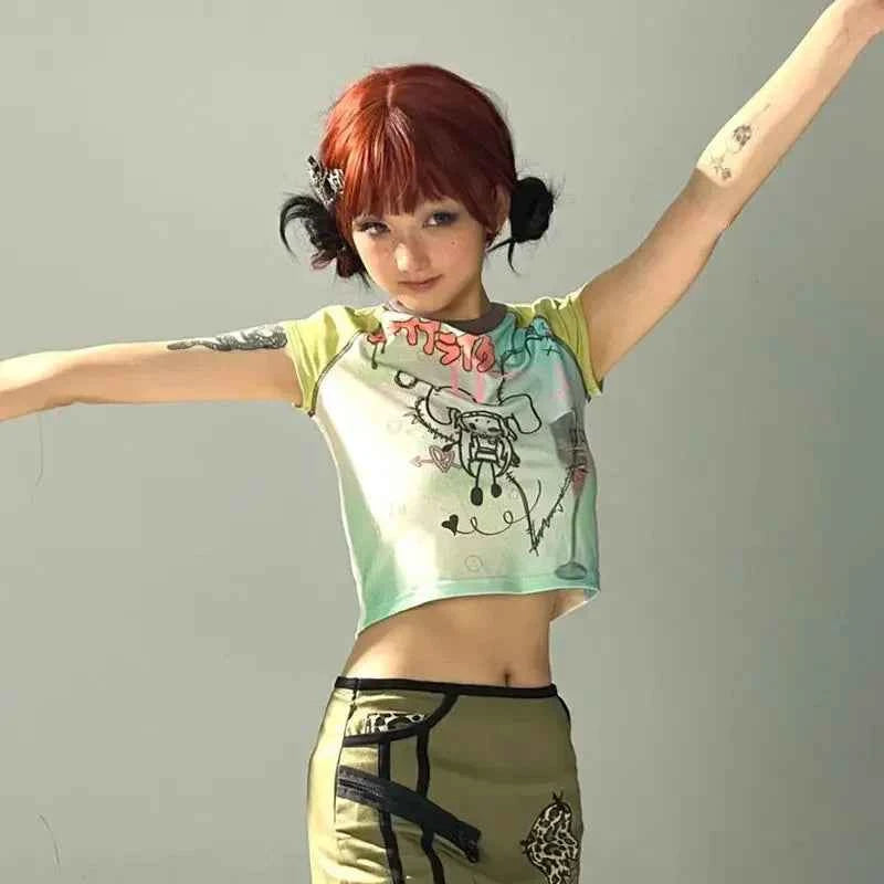Soft Touch Cute Cartoon Print Slim T-Shirt