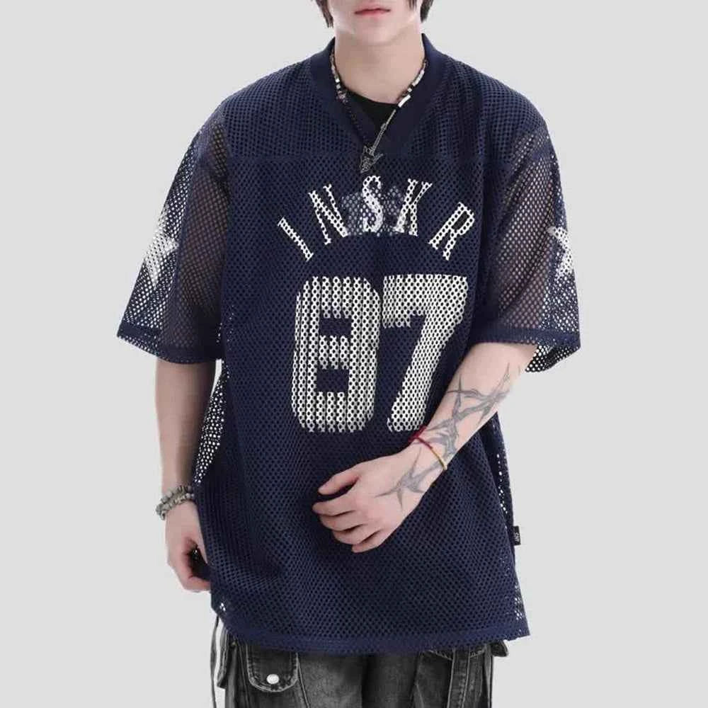 Retro American Style Mesh Hollow Letter T-Shirt