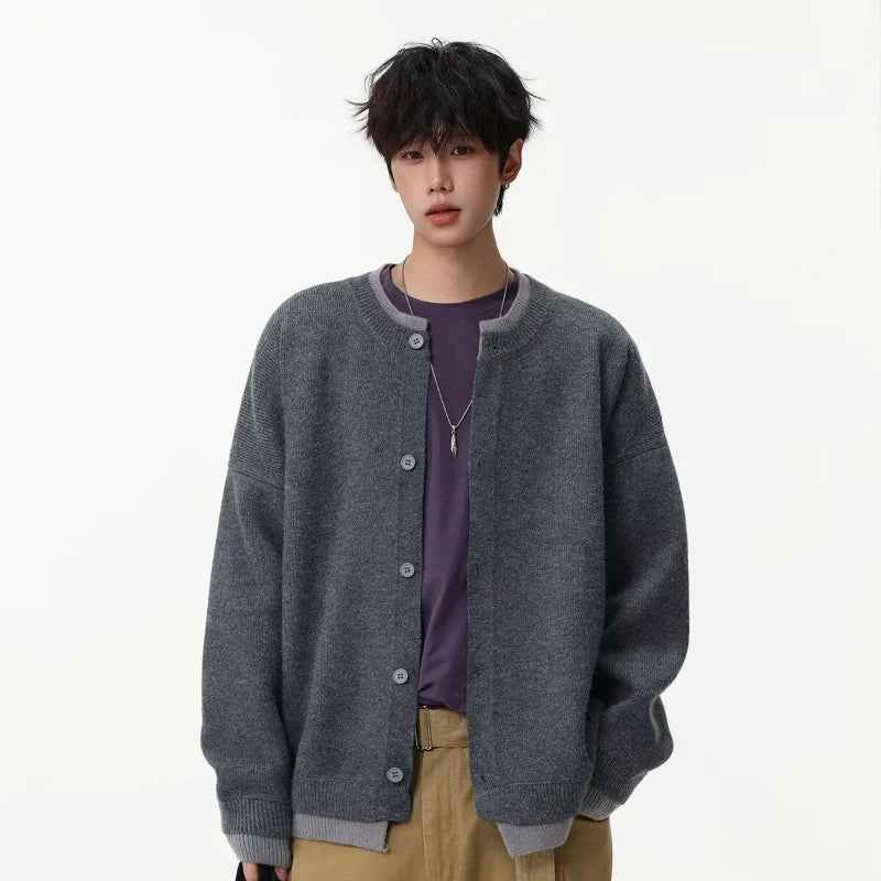 Retro Knitted Fake Two Piece Button Up Cardigan