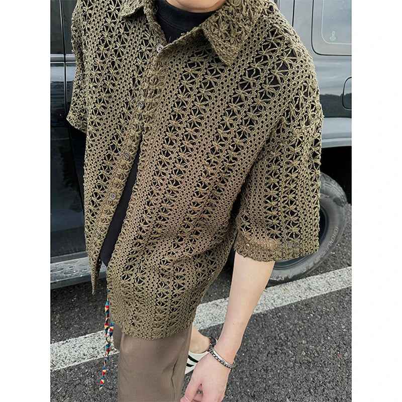 Stylish Army Green Knitted Hollow Cardigan