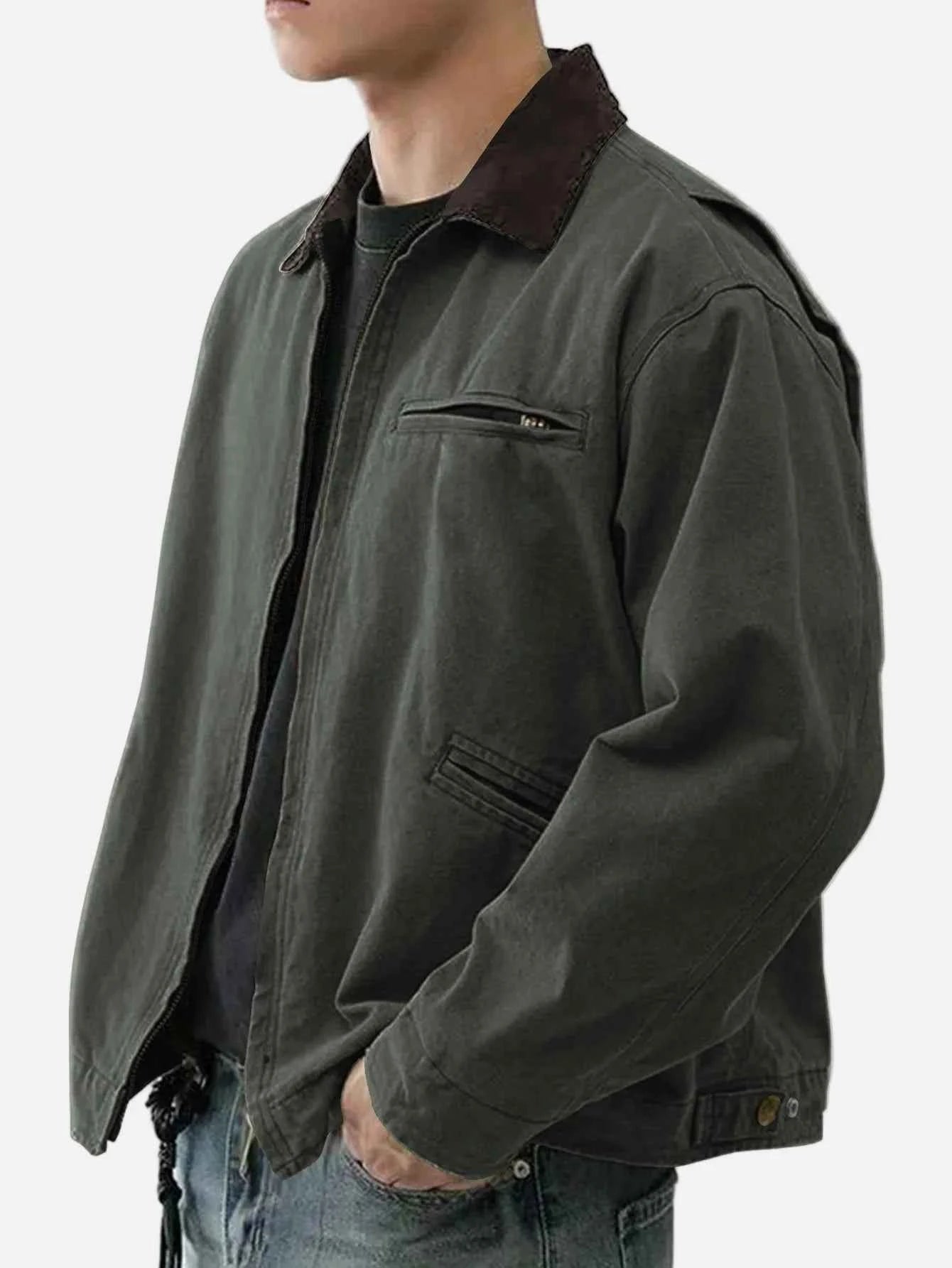 Vintage Washed Turn Down Collar Workwear Jacket