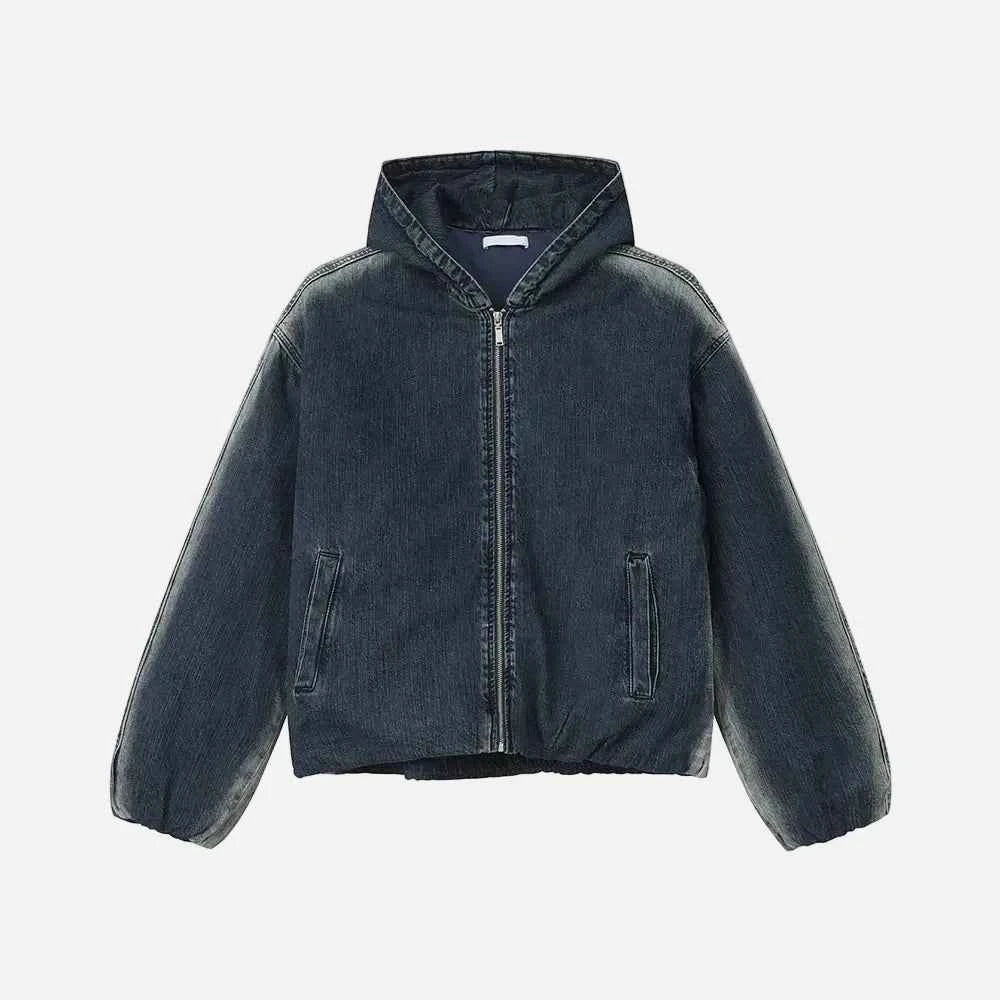 Bold Gradient Warm Denim Hooded Jacket