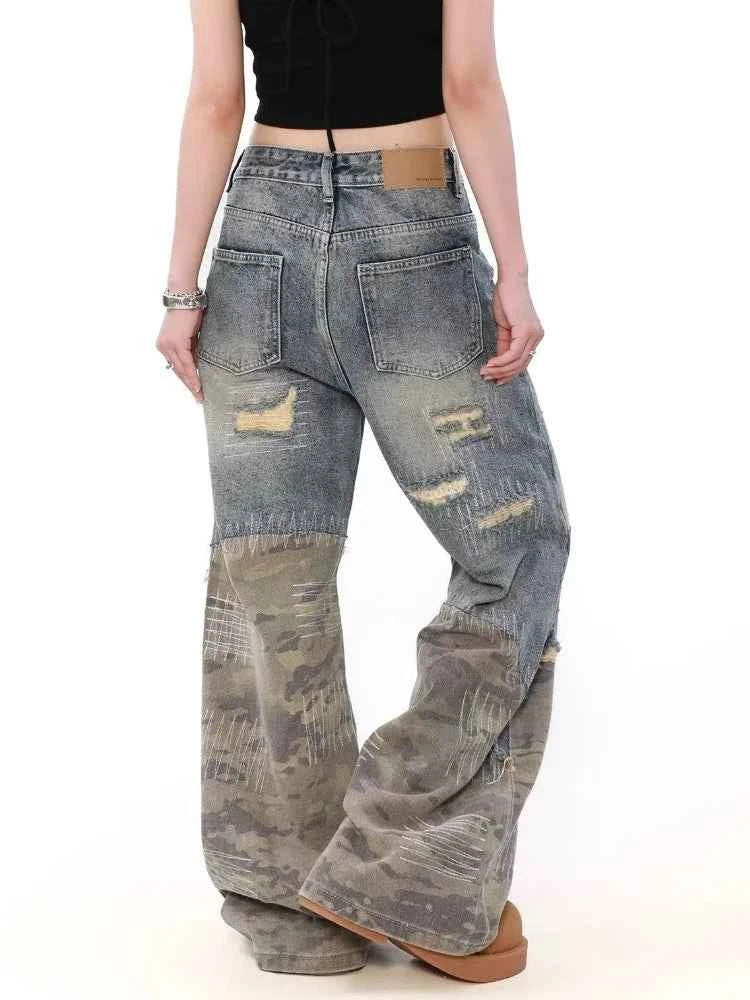 Vintage Washed Blue Ripped Baggy Jeans