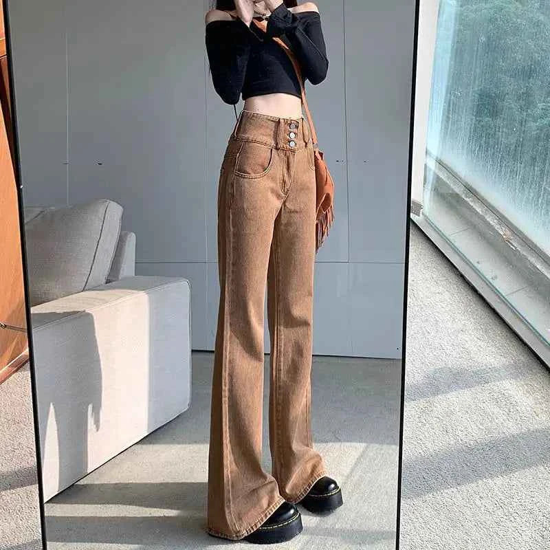 Vintage High Waist Flare Denim Straight Jeans