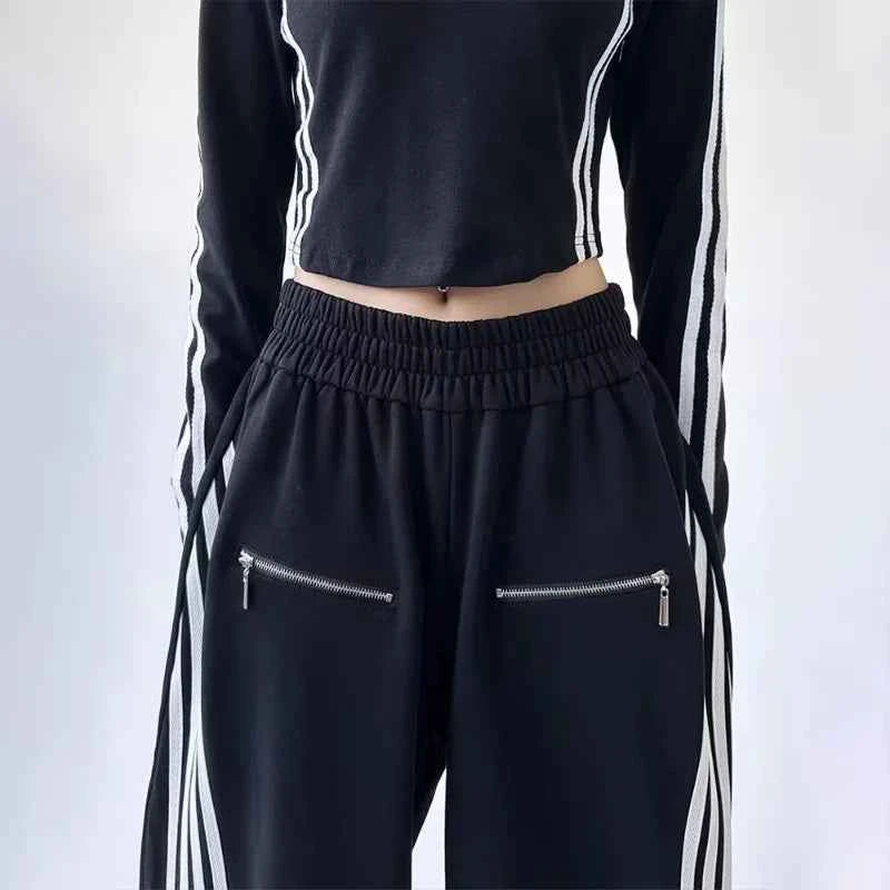 Y2K Elastic Waist Patchwork Striped SweatPants