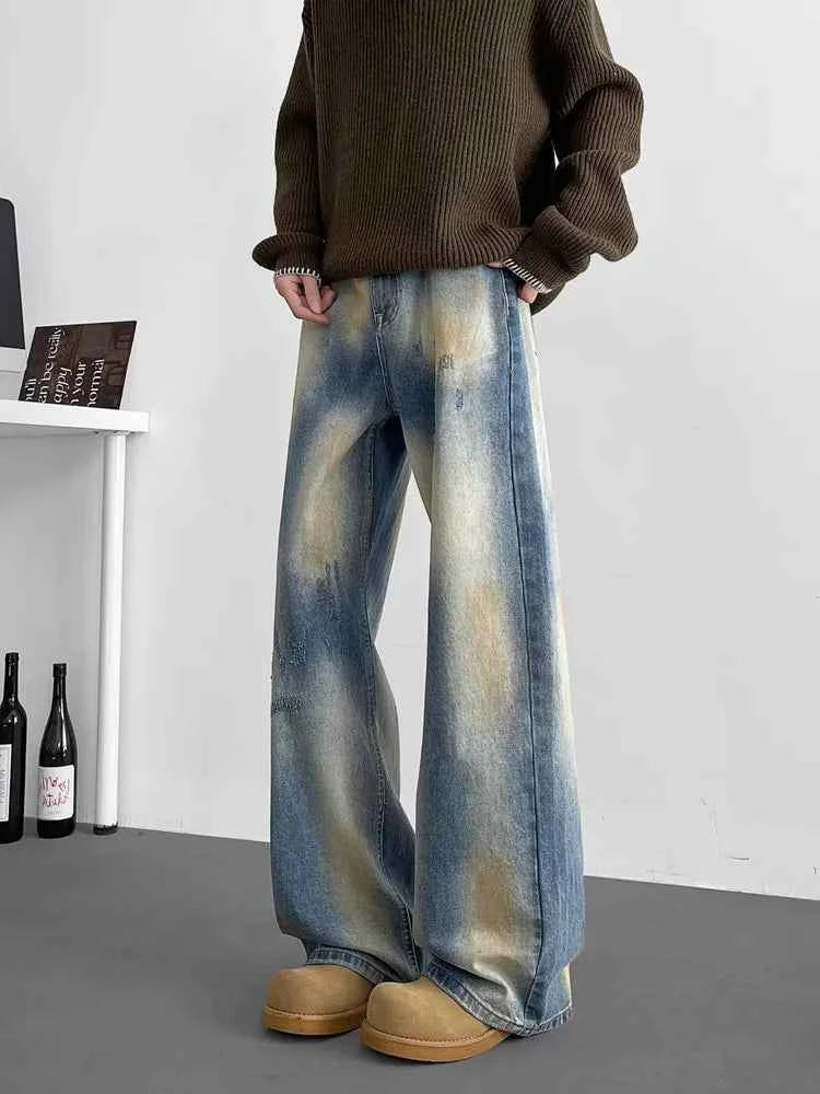 Retro Straight & Sleek Cyber Blue Tie Dye Jeans