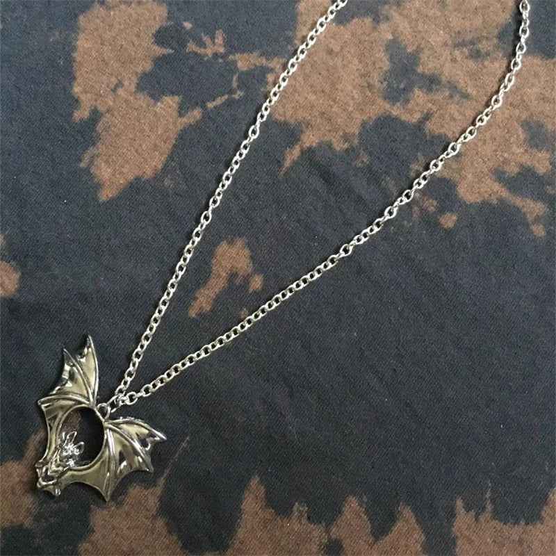 Stainless Steel Punk Bat Pendant Necklace
