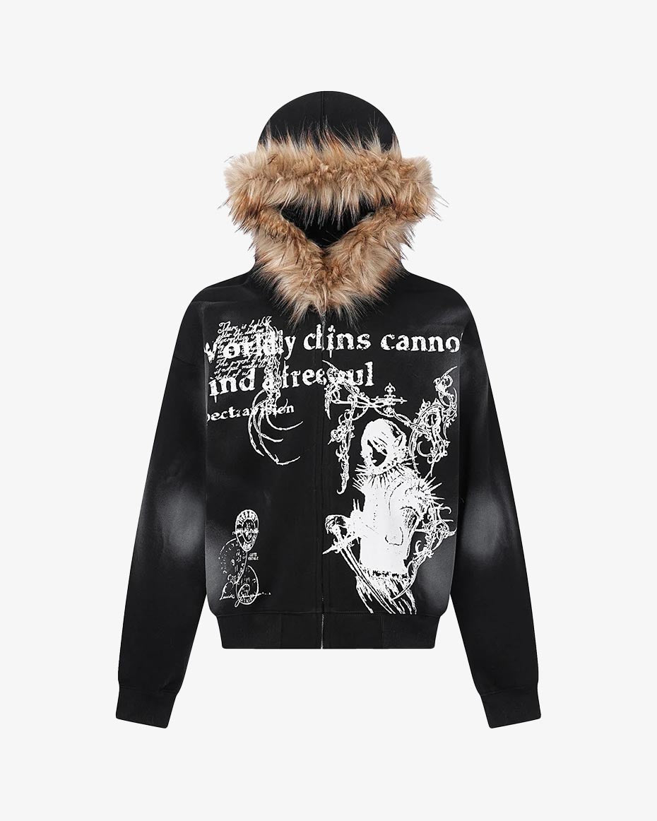 Sinful Zip Up Fur Hooded Jacket