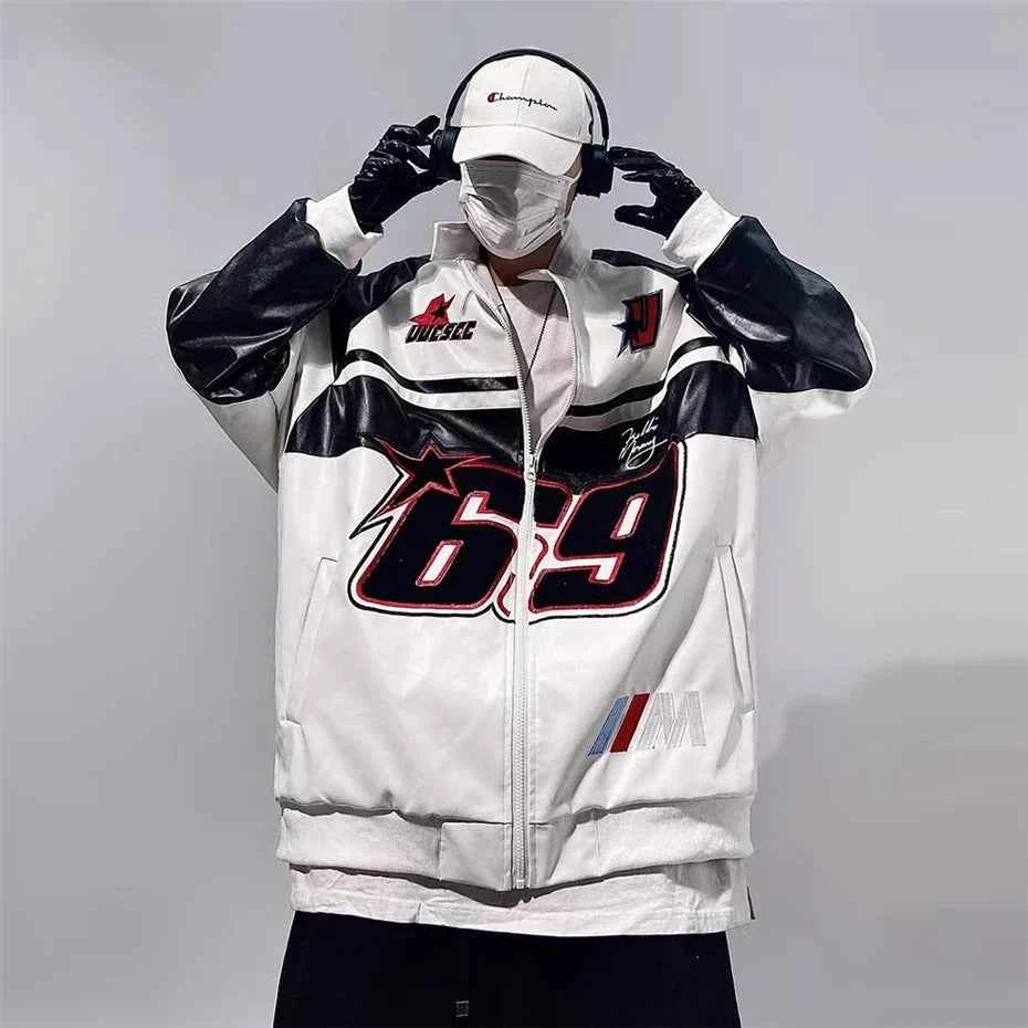 Streetwear Vintage PU Leather Race Jacket