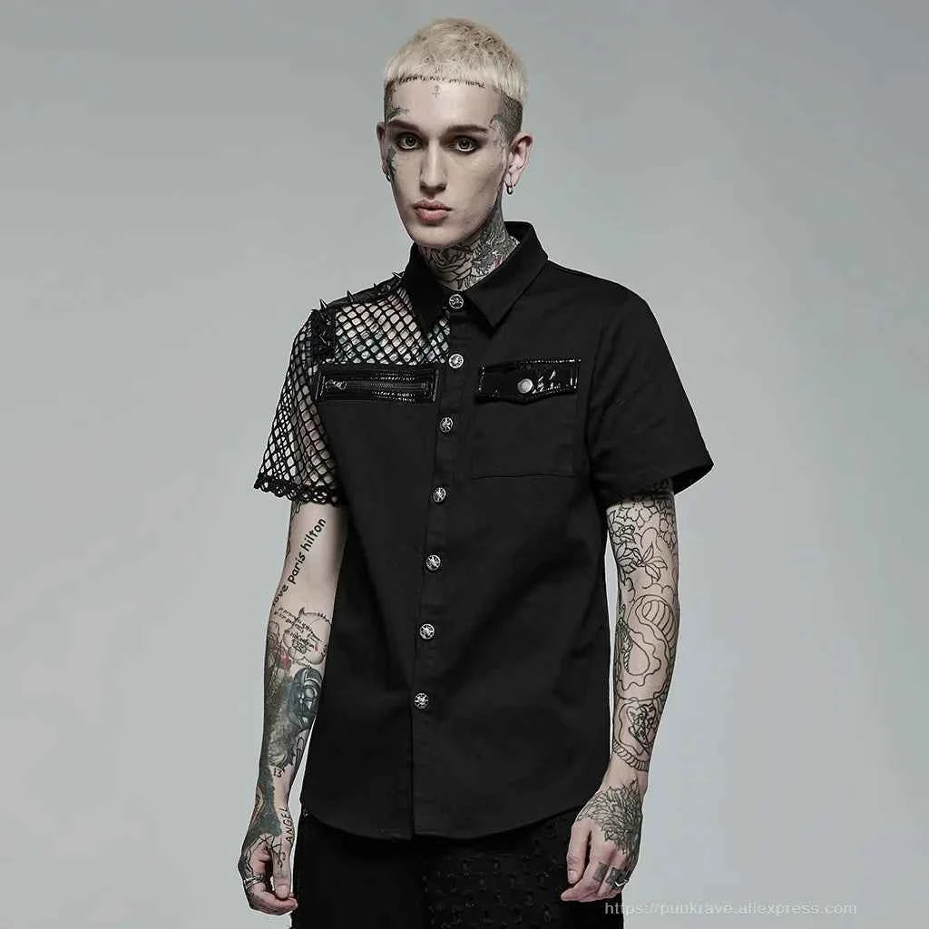 Gothic Asymmetric Black Ghost Button Shirt