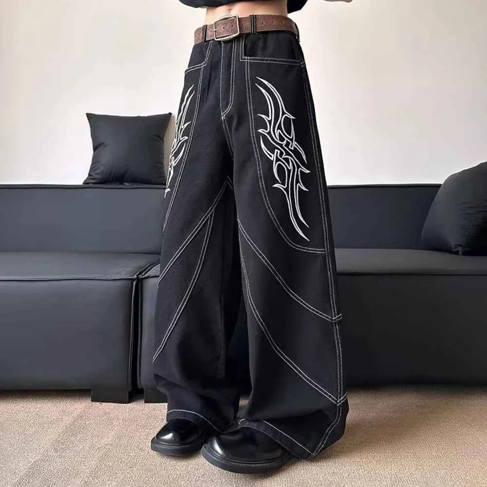 Vintage American Style Graphic Wide Leg Jeans