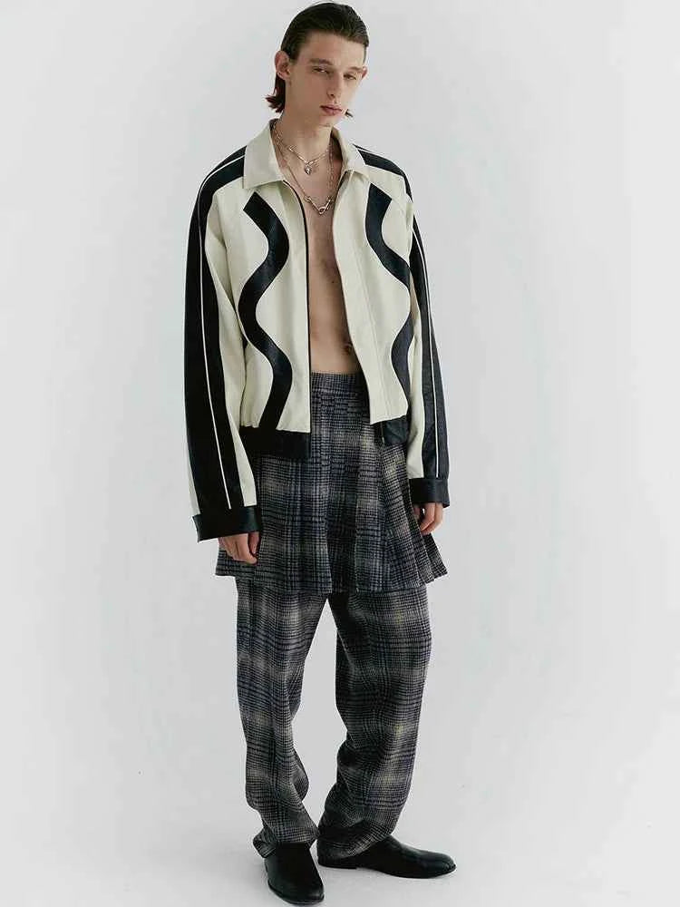 Streetwear Color Block Faux Leather Jacket