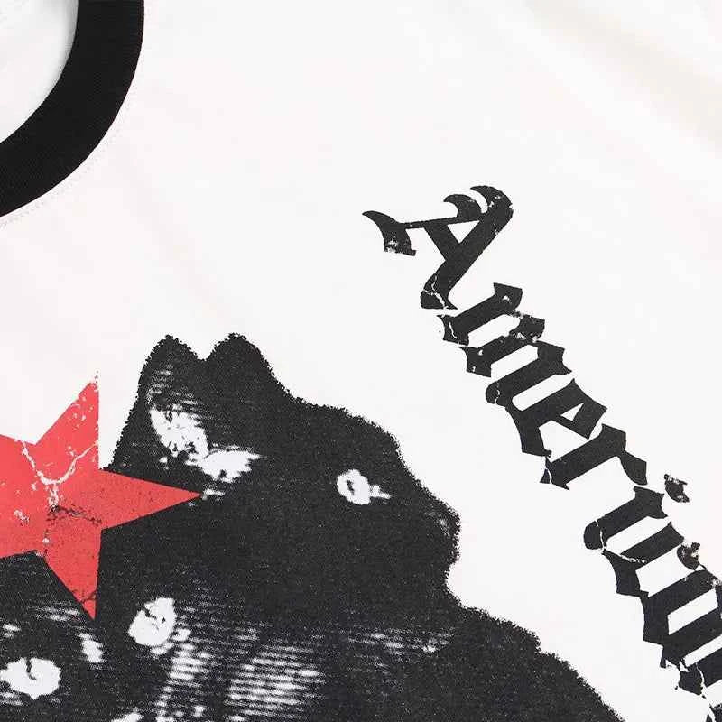 Perfect Fit Black Star Graphic Cat Print Cotton T-Shirt