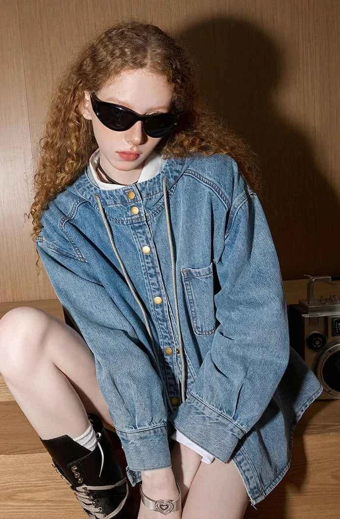 Stylish Oversized Distressed Hooded Denim Jacket
