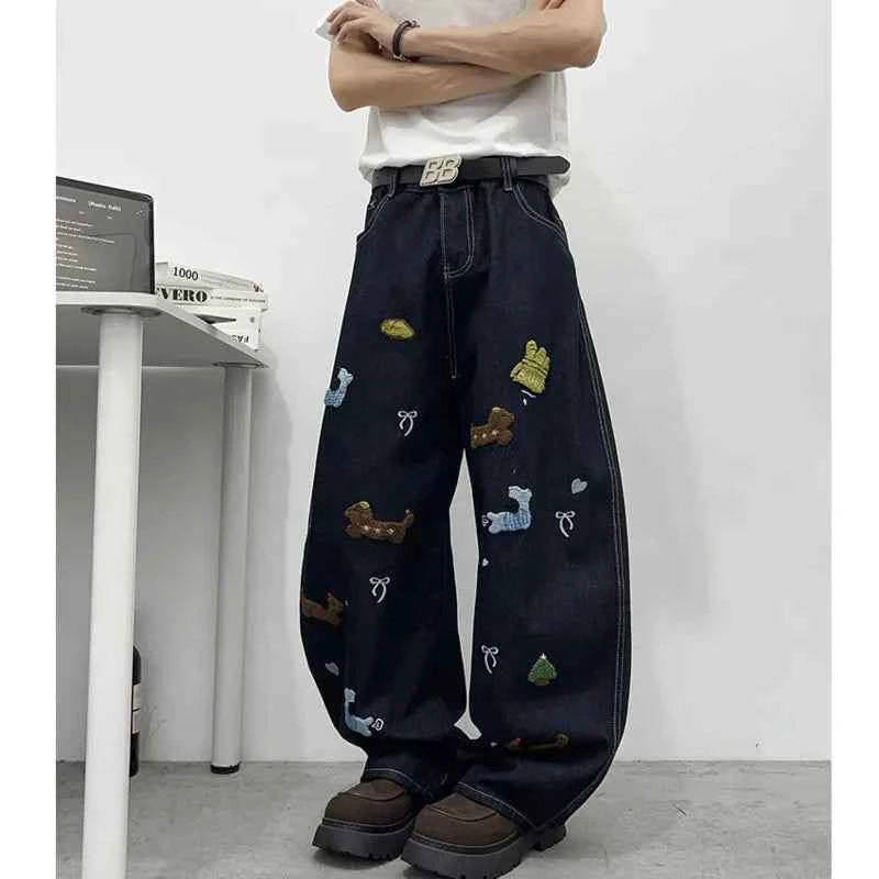 High-Quality Cute Patchwork Loose Straight Jeans