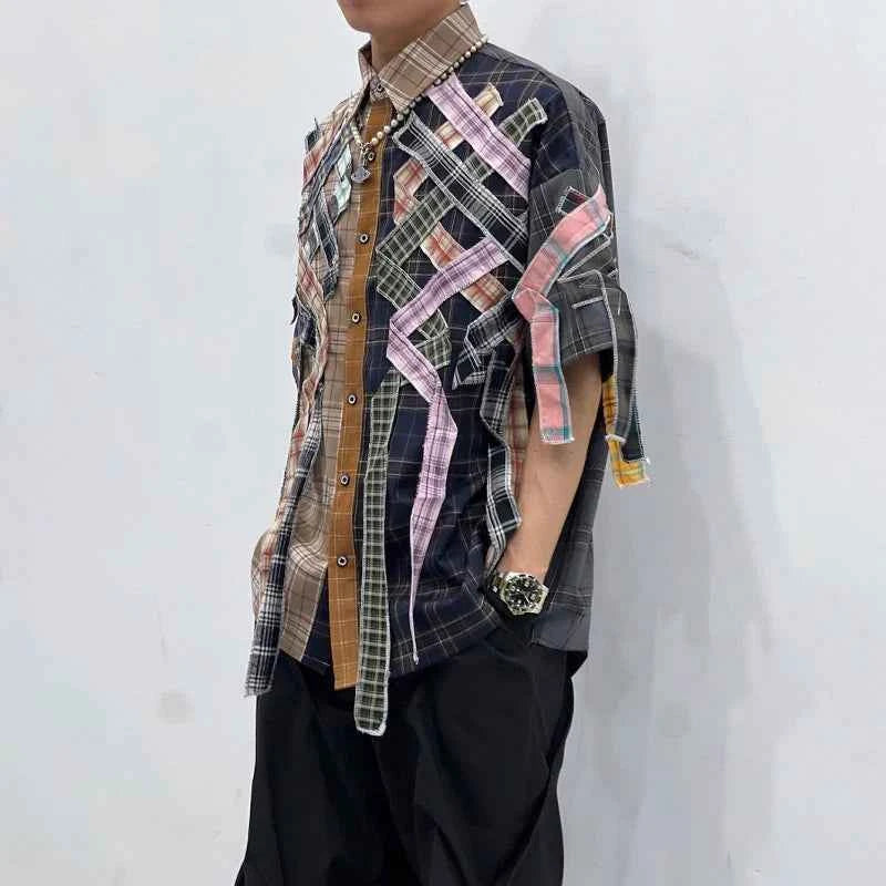 Summer Plaid Patchwork Tassel Loose Shirt