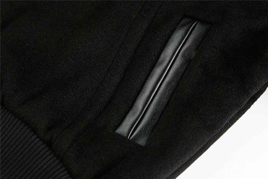 Streetwear Stylish Patchwork Black Leather Varsity Jacket