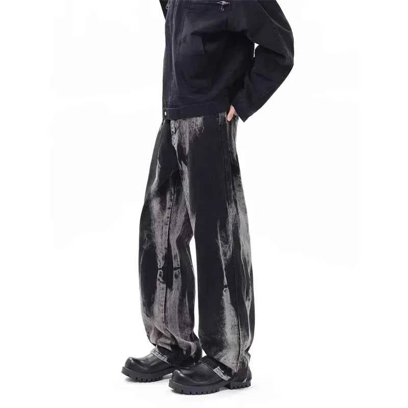 Y2k Cool Gothic Black Tie Dye Wide Jeans