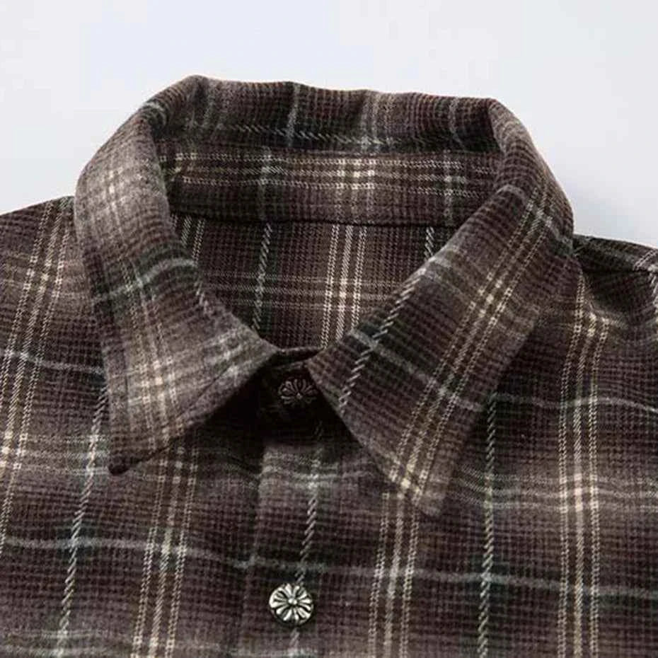 Plaid Loose Long Sleeve Fake Two Piece Button-Up Shirt