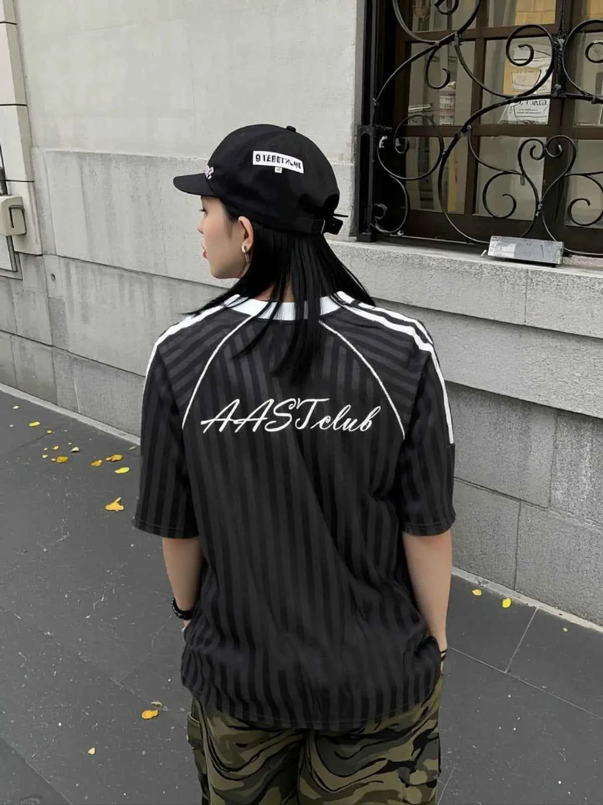 Trendy Striped Letter Print V-Neck Sport T-Shirt