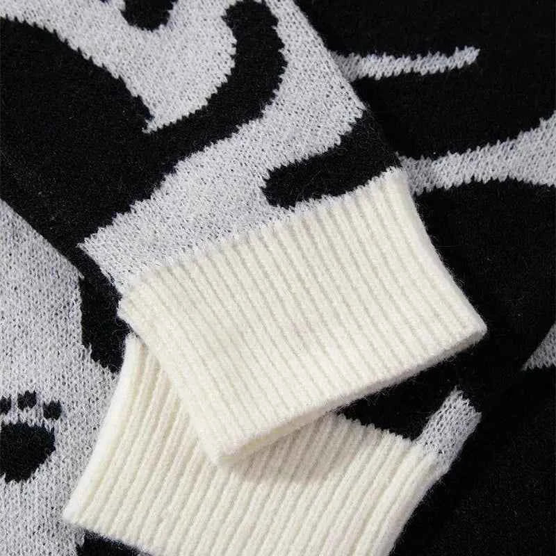 Breathable Black Cat Cartoon Knit Sweater
