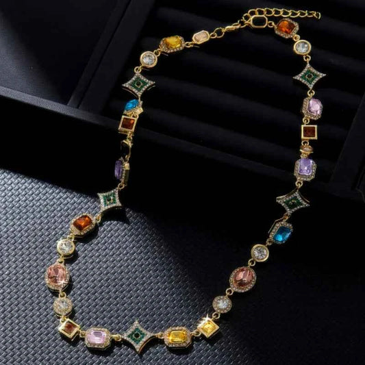 Colorful Zirconia Geometric Chain Necklace