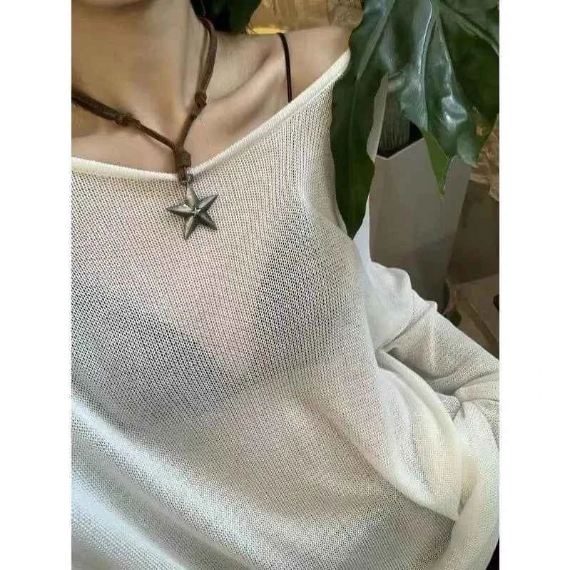 Punk Star Pendant Leather Rope Necklace