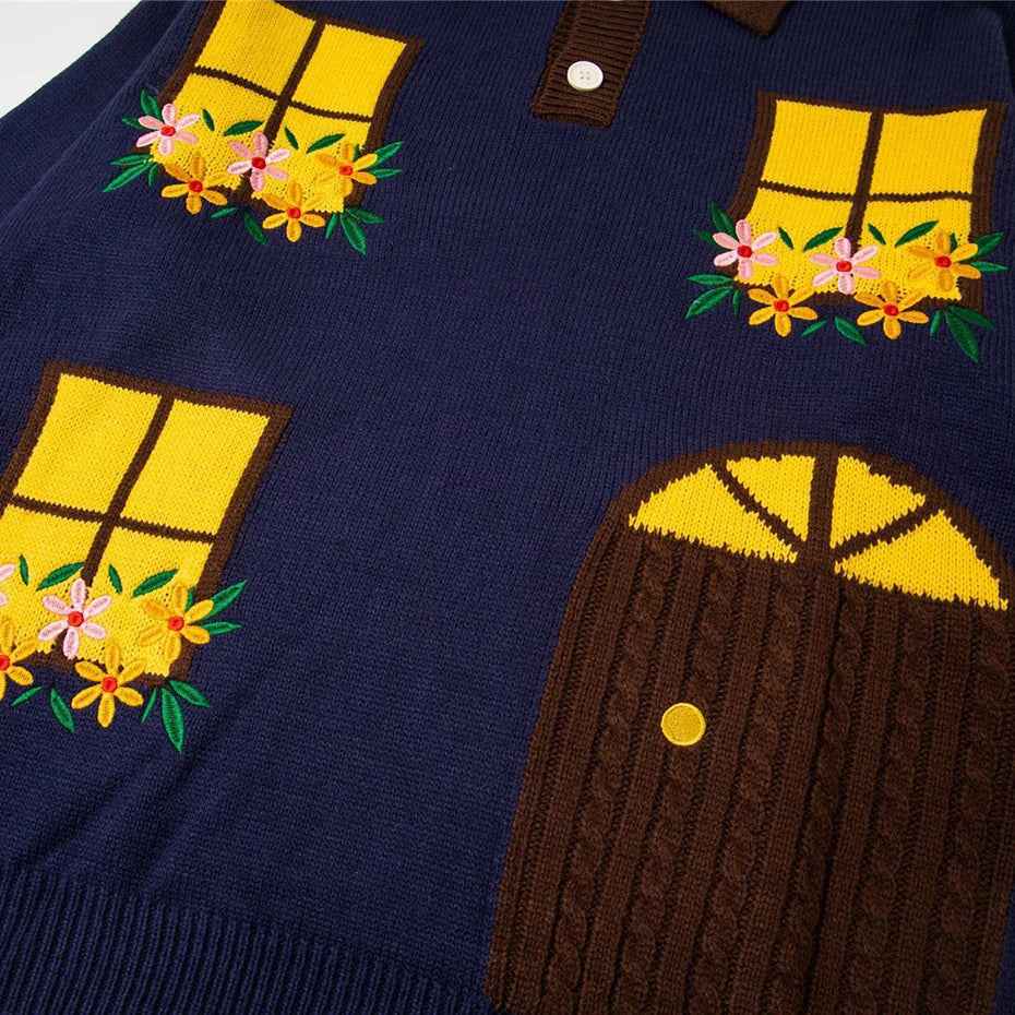 Y2K Cozy Flower Embroidered Casual Knit Sweater