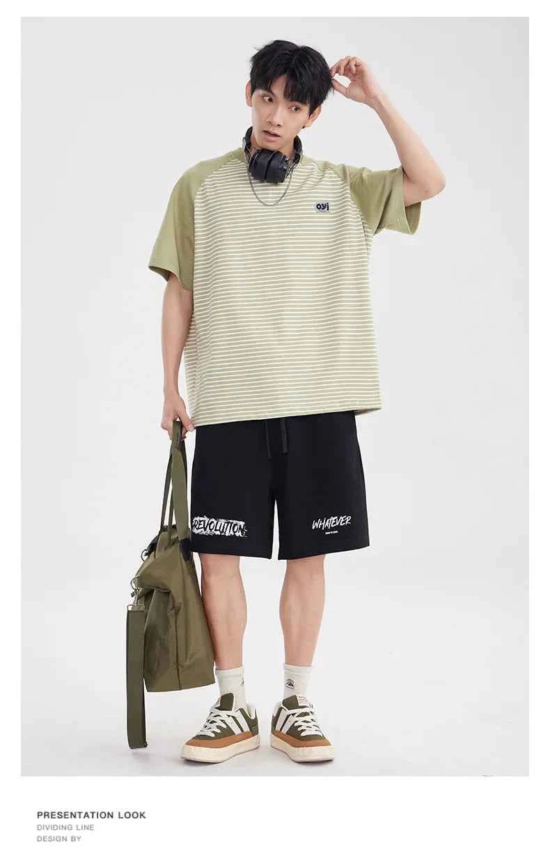 High-Quality Striped Splice Loose Casual Summer T-Shirt