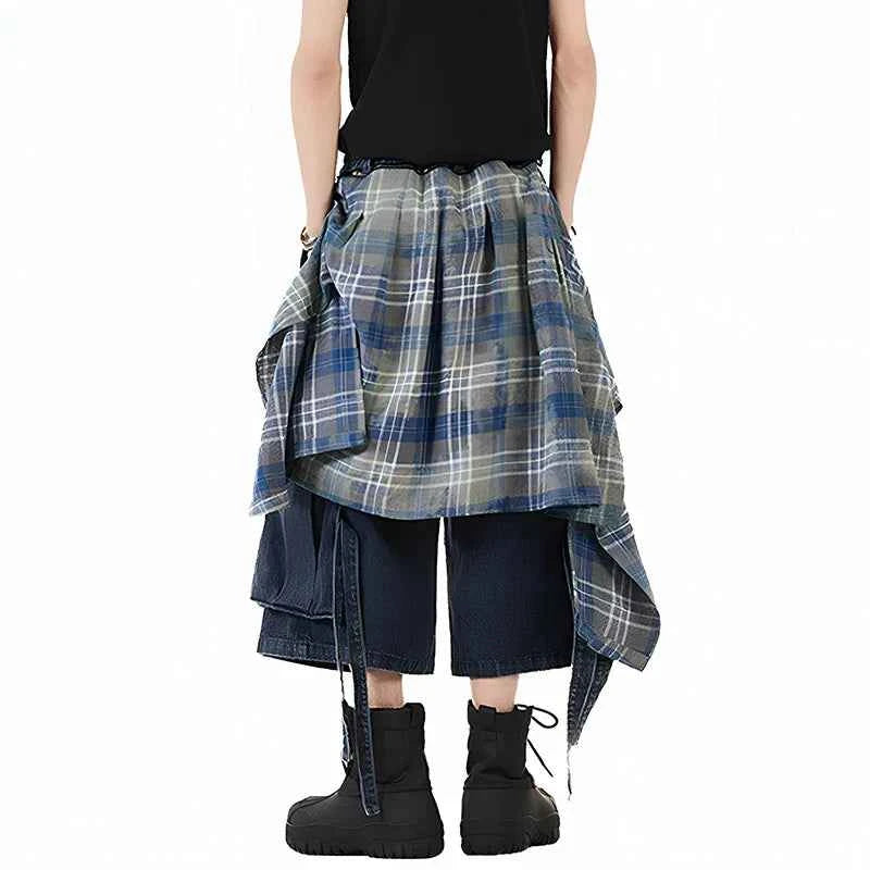 Customizable Plaid Hem Cropped Denim Jorts