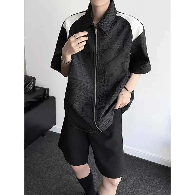Durable Streetwear Casual Short Sleeve Zip-Up Shirt