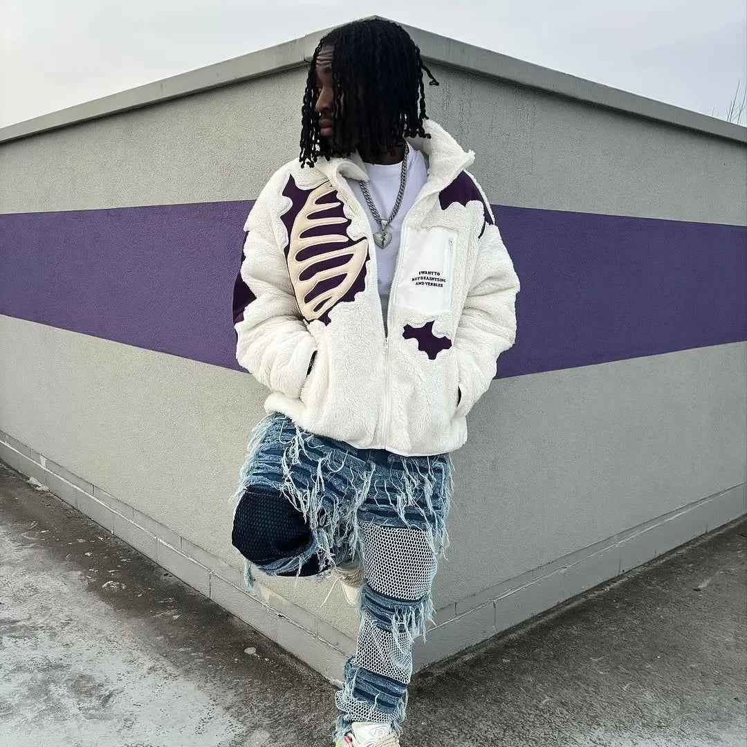 Winter Warm Skeleton Patchwork Fleece Puffer Jacket