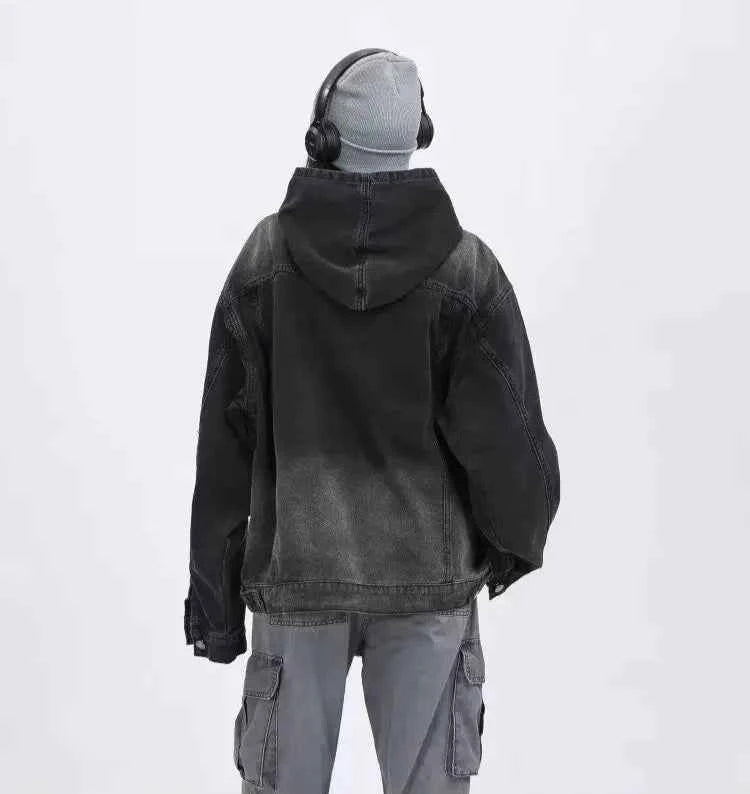 Streetwear American Style Retro Long Sleeve Denim Hoodie