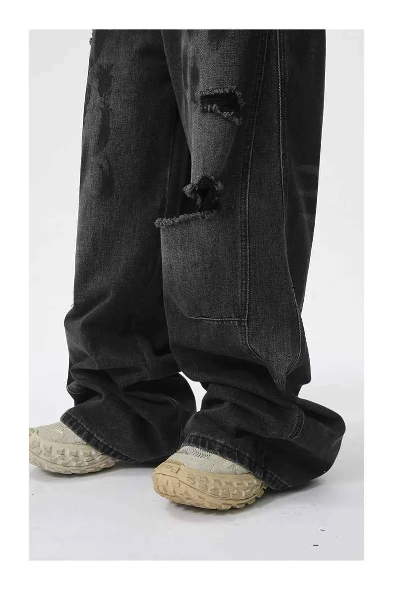Vintage Distressed Ripped Straight Denim Jeans