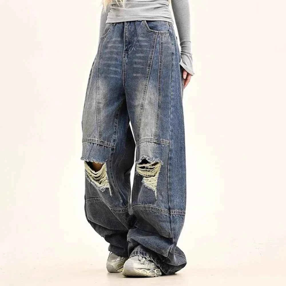 American Style Solid Color Ripped Jeans