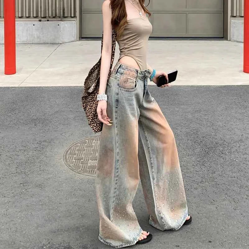 Vintage Retro Rhinestone Baggy Jeans