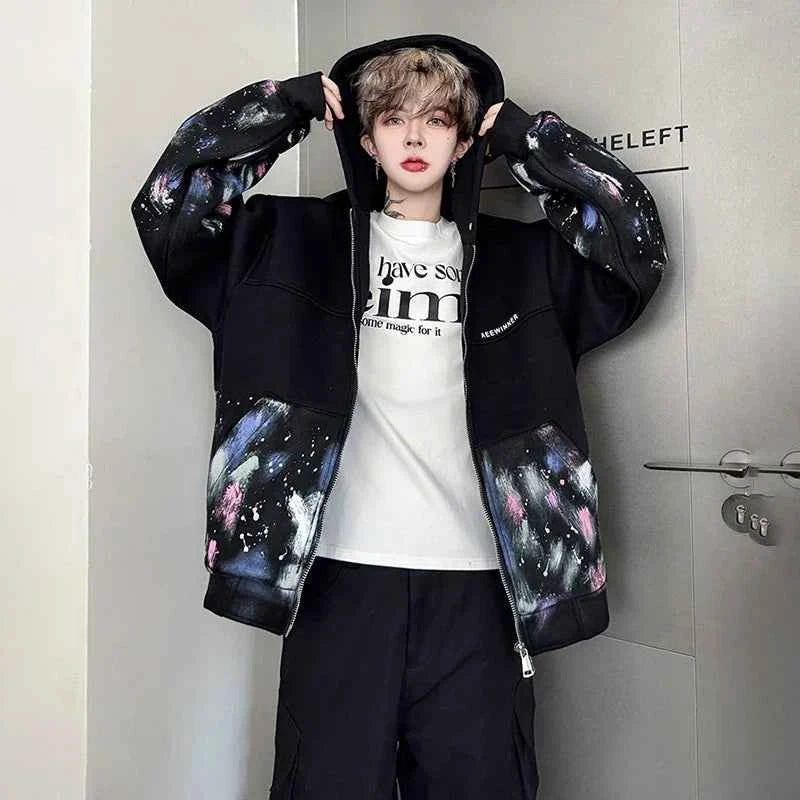 Gothic Vibrant Tie Dye Loose Hooded Sweatshirt