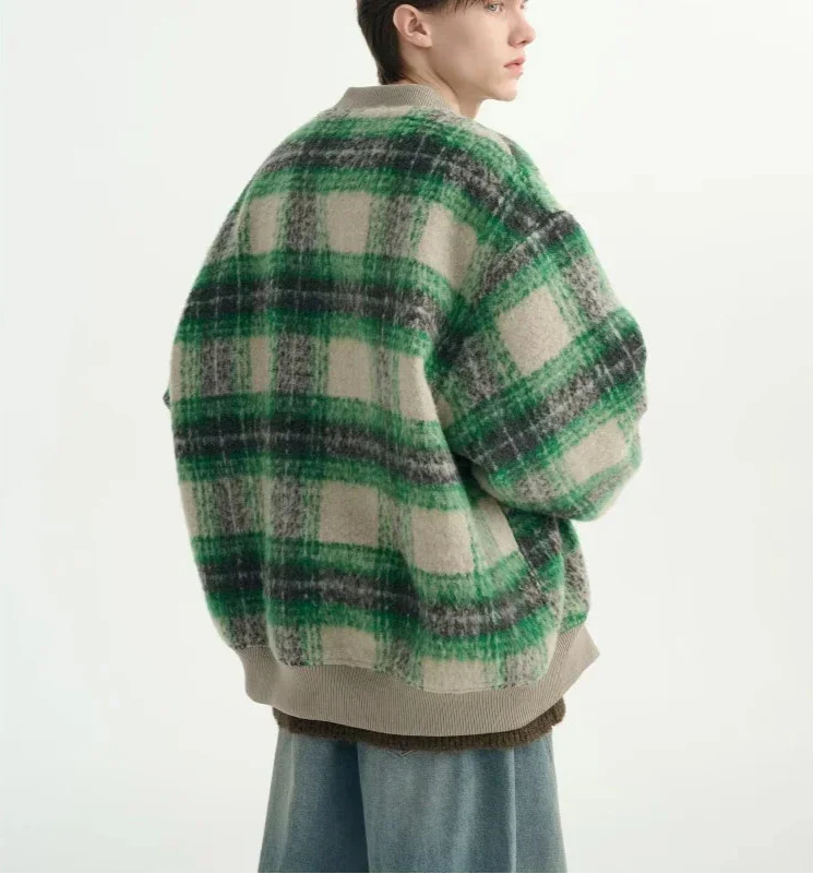 Pinnacle Plaid Woolen Bomber Jacket - Luxuryurbanwear