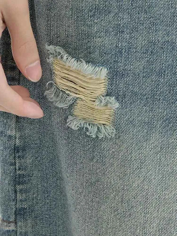 Summer Washed Broken Hole Denim Jorts