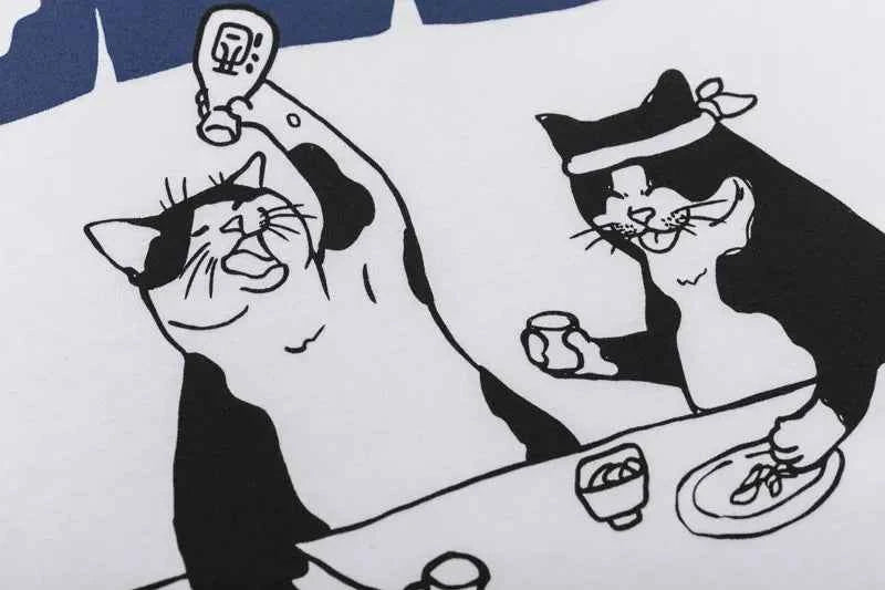 Japanese Style Cat Graphic Print Oversized T-Shirt
