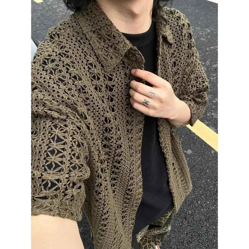 Stylish Army Green Knitted Hollow Cardigan
