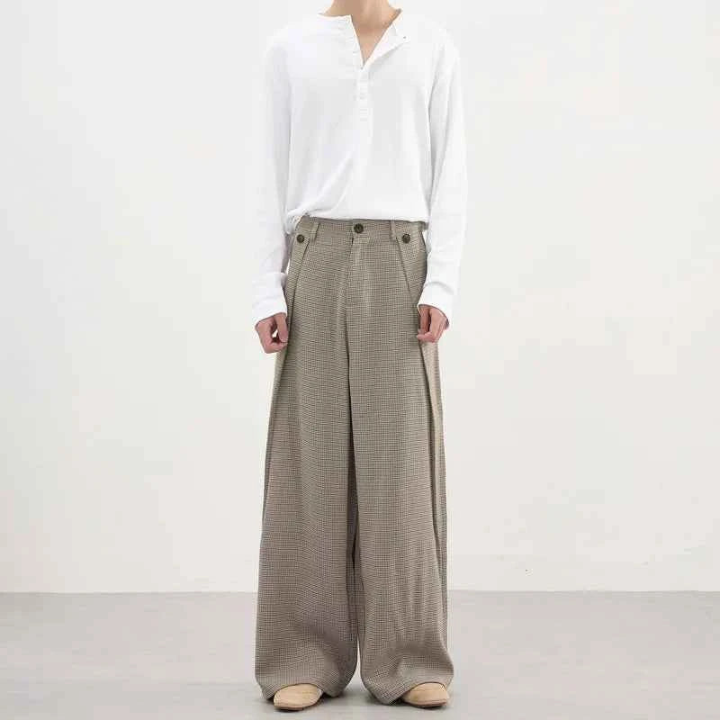Vintage Plaid Print Wide Leg Suit Pants