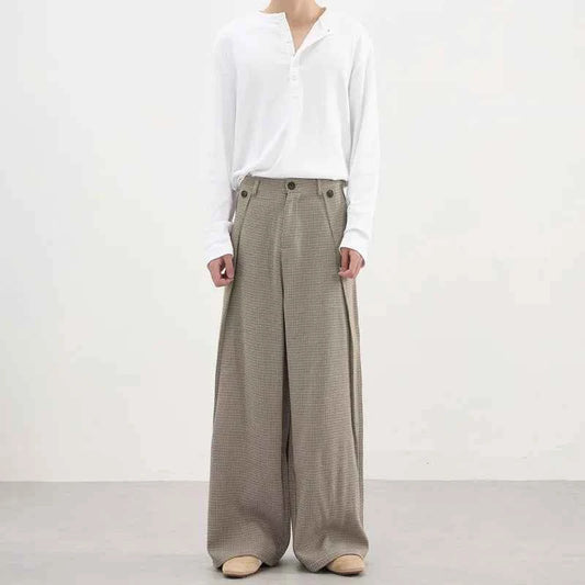 Vintage Plaid Print Wide Leg Suit Pants