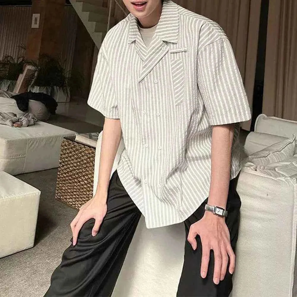 Y2K Retro Vertical Striped Short Sleeve Shirt