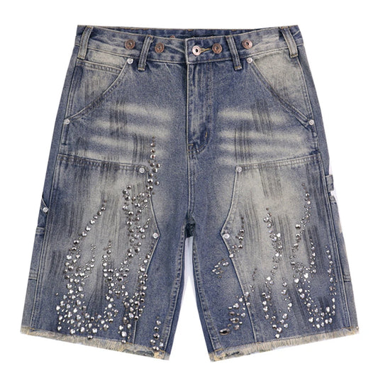 Streetwear Rhinestone Graphic Jeans Shorts