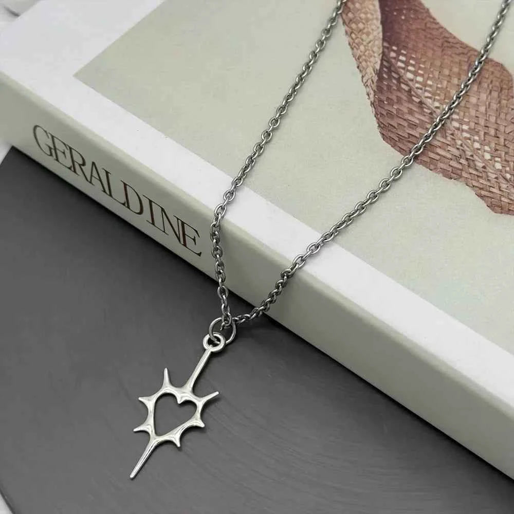 Hollow Thorn Heart Pendant Charm Necklace