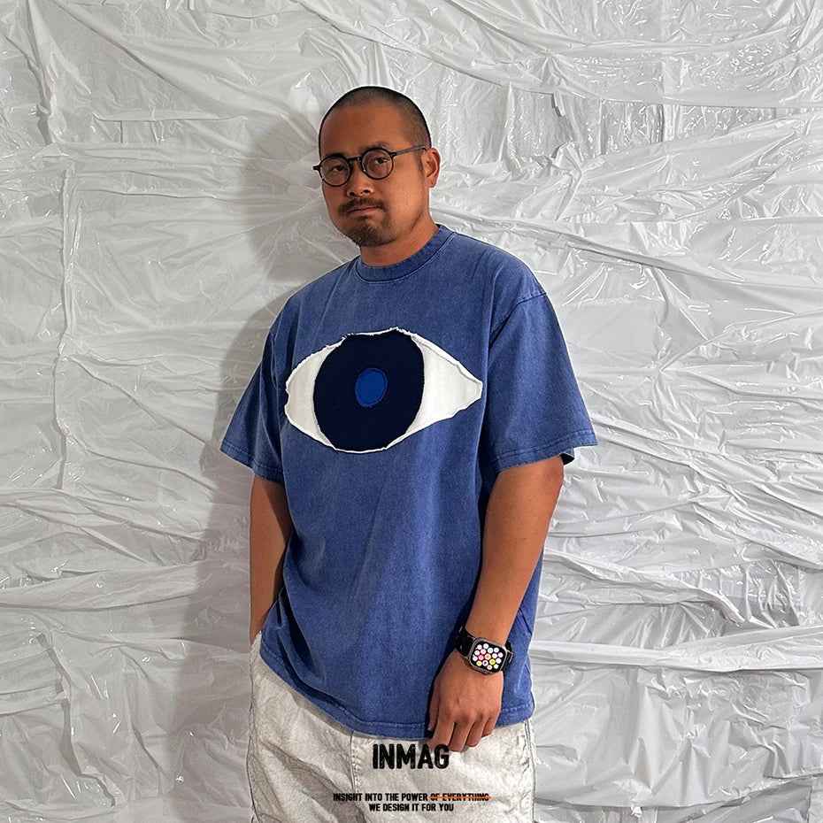 Patchwork Vintage Eye Loose Short Sleeve T-Shirt