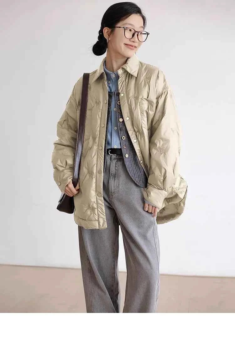 Retro Diamond Grid Lightweight Cotton Puffer Jacket
