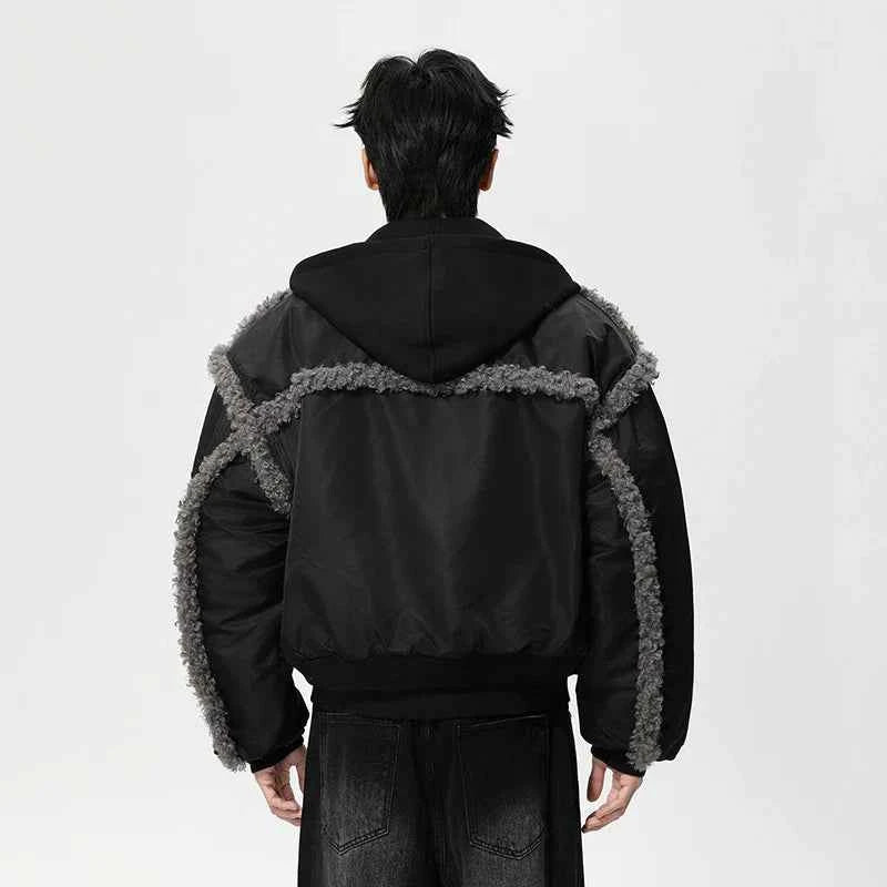 Stylish Patchwork Frayed Hooded Baseball Jacket