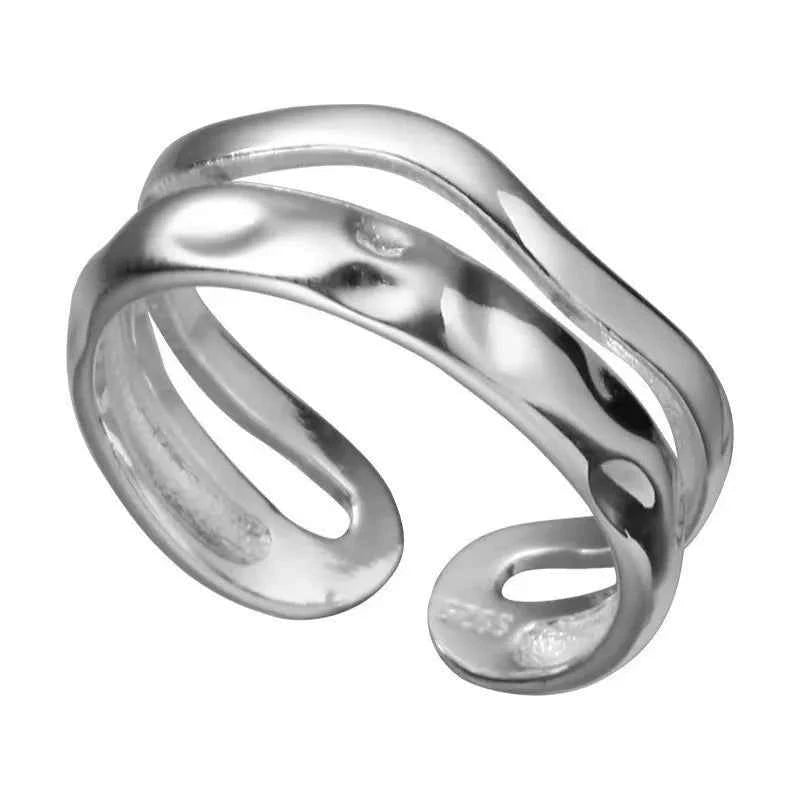 Women Wavey Sterling Silver Double Layer Line Ring